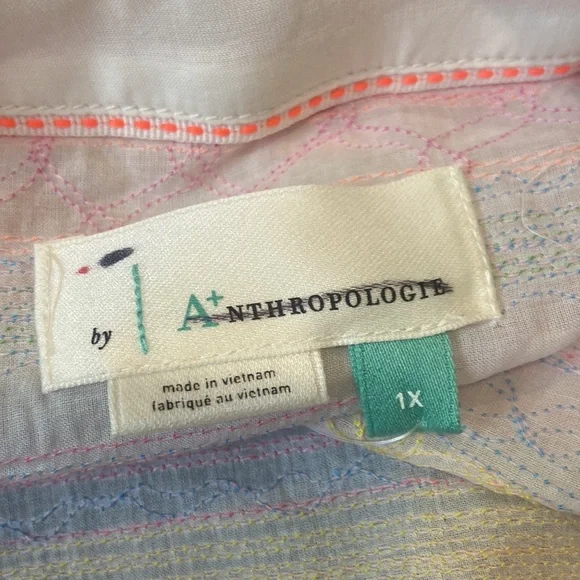 NWT By Anthropologie Letty Neon Embroidered Top - Picture 4 of 5